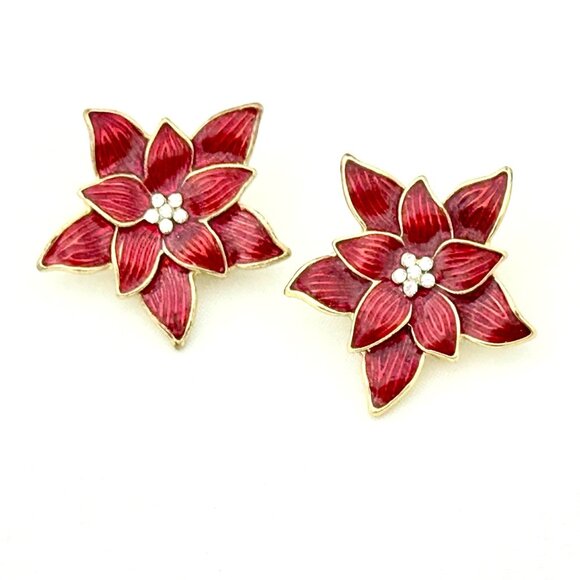Vintage Eisenberg Ice Poinsettia Brooch/Clip Earrings Set - Like New Condition - Picture 4 of 11